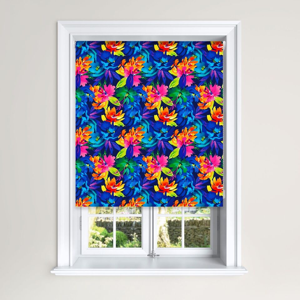 Azalea Floral Blackout Roller Blind - Blue